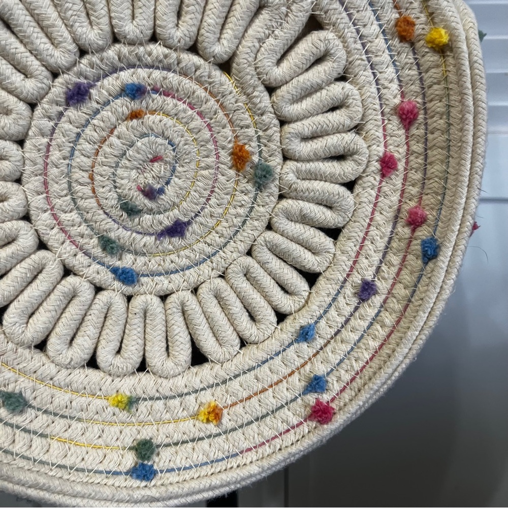 Cream Crossbody Bag Macrame Bag with Colorful Polka Dots - Picture 7 of 8